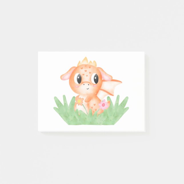 Notas Post-it® Dragón de bebé lindo acuarela (Anverso)