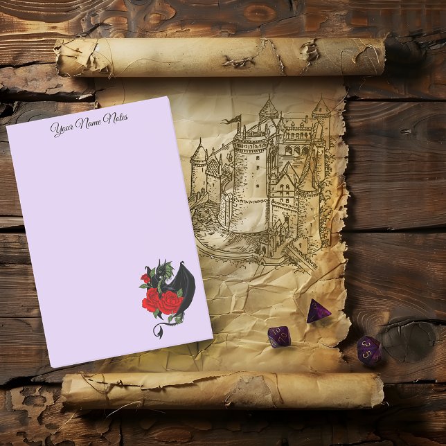 Notas Post-it® Dragón Negro Místico Rosas Rojas Lavanda Gótico (Subido por el creador)