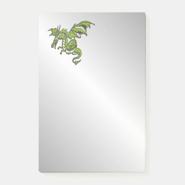 Notas Post-it® Dragón verde sobre plata (Anverso)