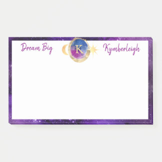 Notas Post-it® Dream Big Purple Galaxia Monograma Rectangular gra
