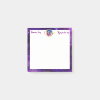 Notas Post-it® Dream Big Purple Galaxy Gold Monograma pequeño cua
