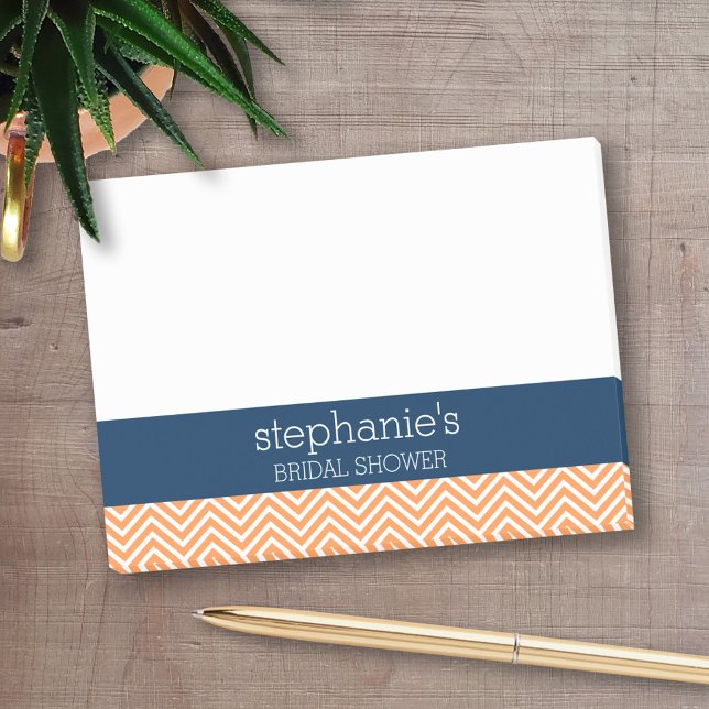 Notas Post-it® Ducha de novias con patrón de chevron azul y Naran (Personalized Post-It Notes - add you name or other text)