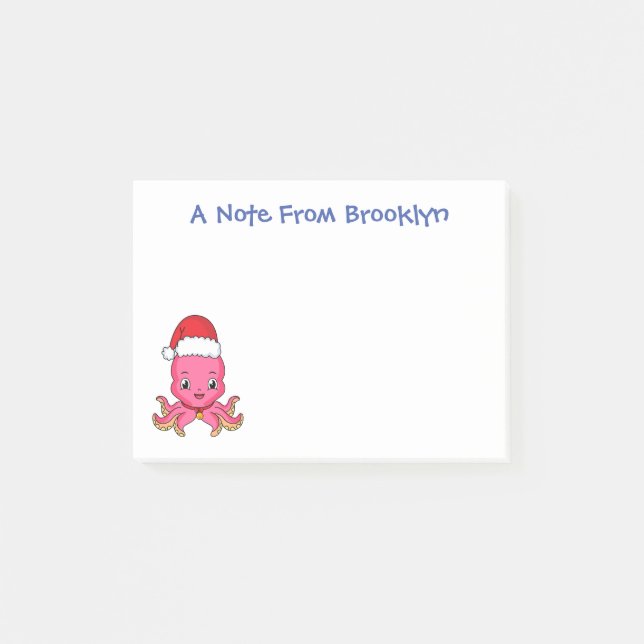 Notas Post-it® Dulce pulpo feliz que lleva sombrero de Navidad ca (Anverso)