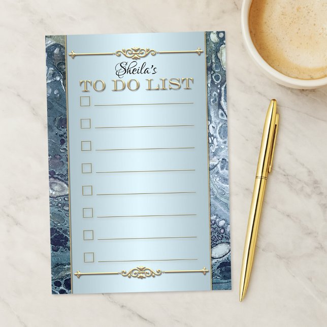 Notas Post-it® Dusty Blue Elegant To Do List Post (Elegant classic post it notes showing an artistic design in dusty blue and gold with retro ornament)