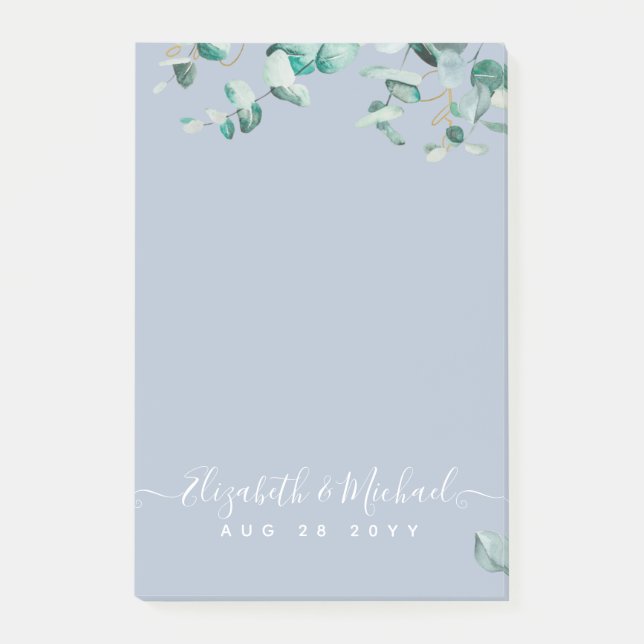 Notas Post-it® Dusty Blue Eucalyptus Greenery Boda (Anverso)