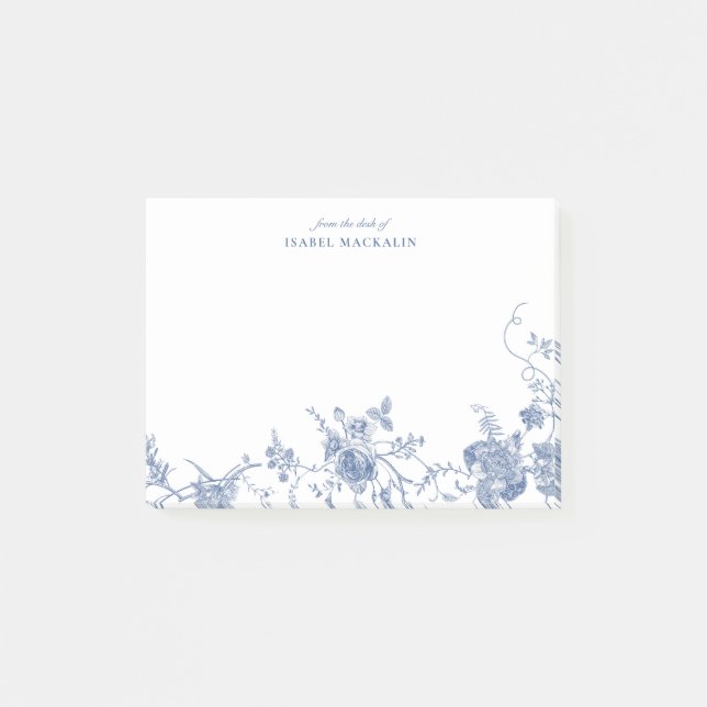 Notas Post-it® Dusty Blue Floral Toile Chinoiserie personalizada (Anverso)