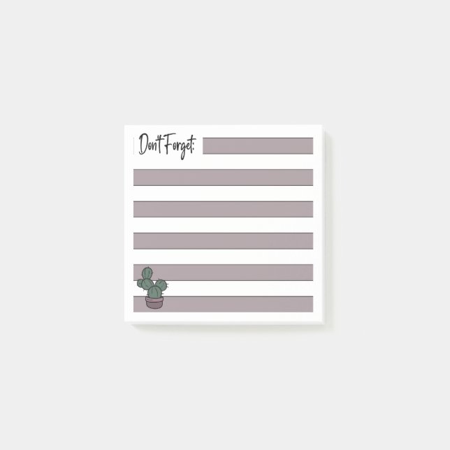 Notas Post-it® Dusty Pink | Rayado | Cactus en Maceta - (Anverso)