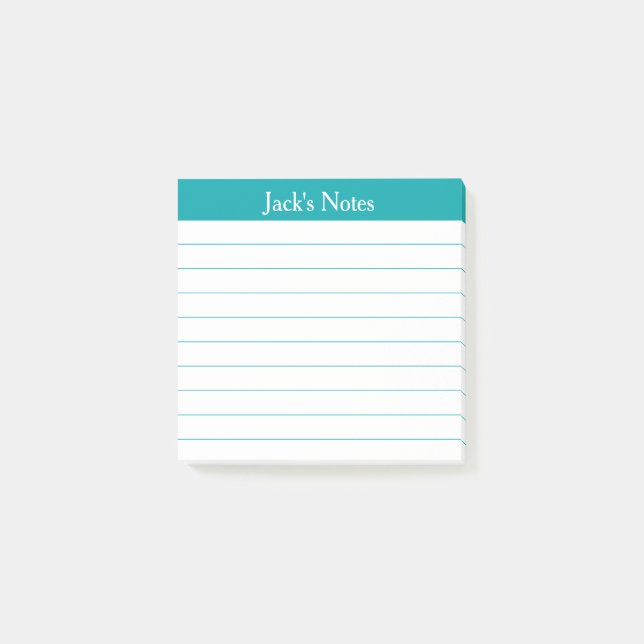 Notas Post-it® Easy Read Classic Teal Lined Personalized (Anverso)