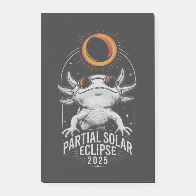 Notas Post-it® Eclipse solar parcial 2025 Axolotl Anfibio (Anverso)
