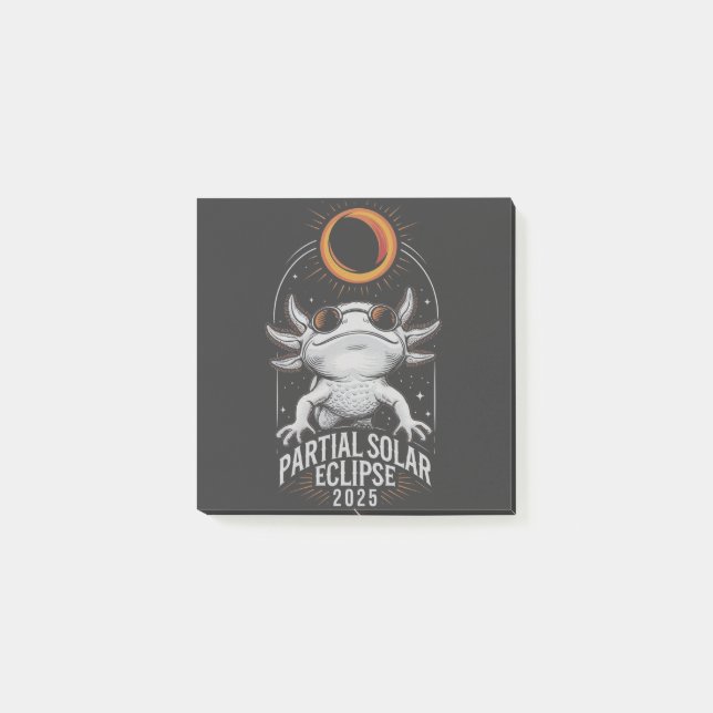 Notas Post-it® Eclipse solar parcial 2025 Axolotl Anfibio (Anverso)