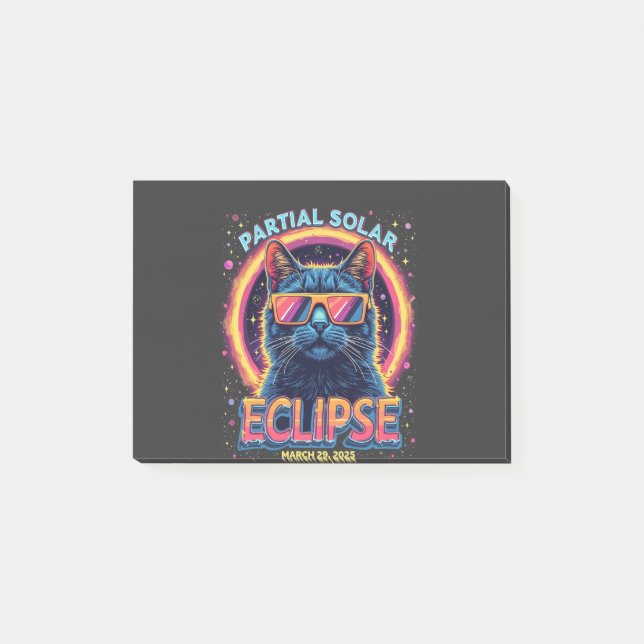 Notas Post-it® Eclipse solar parcial de gatito de 2025 (Anverso)