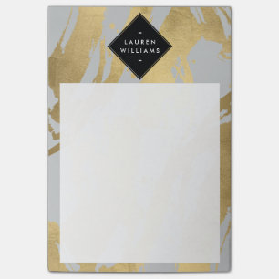 Notas Post-it® Edgy Faux Gold Brushstrots on Grey