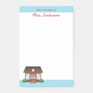 Notas Post-it® Edificio Escolar Rojo Lindo Con Nombre Personaliza
