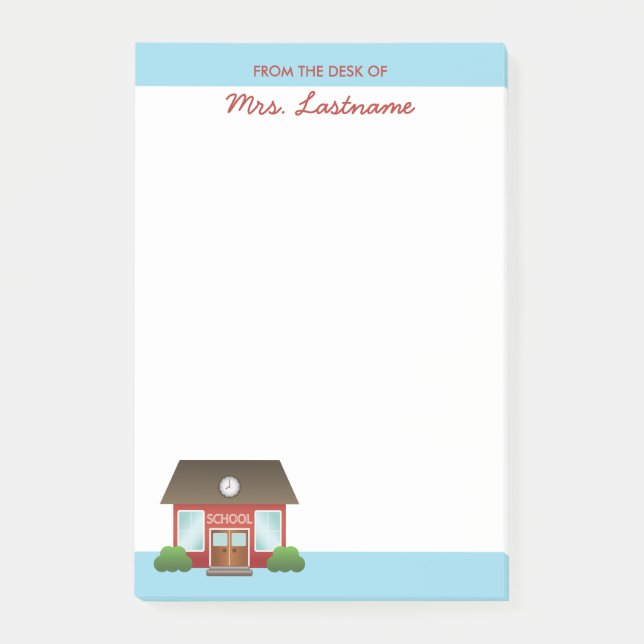 Notas Post-it® Edificio Escolar Rojo Lindo Con Nombre Personaliza (Anverso)