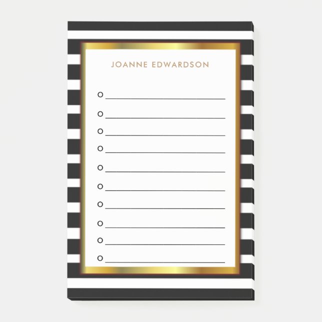 Notas Post-it® El blanco negro personalizado moderno raya el oro (Anverso)