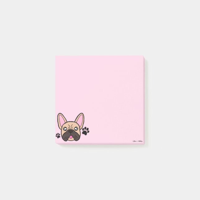 Notas Post-it® El Bulldog francés kawaii ligero rosado (Anverso)