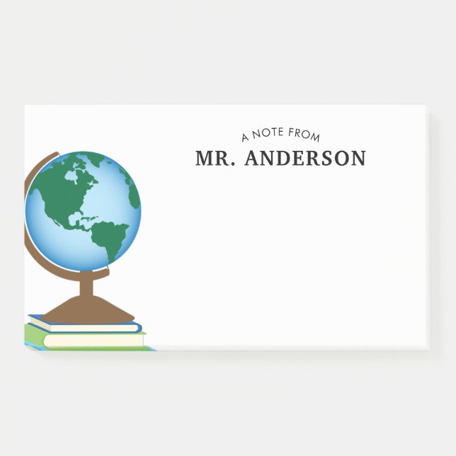Notas Post-it® El globo del mundo en la pila de libros (Anverso)