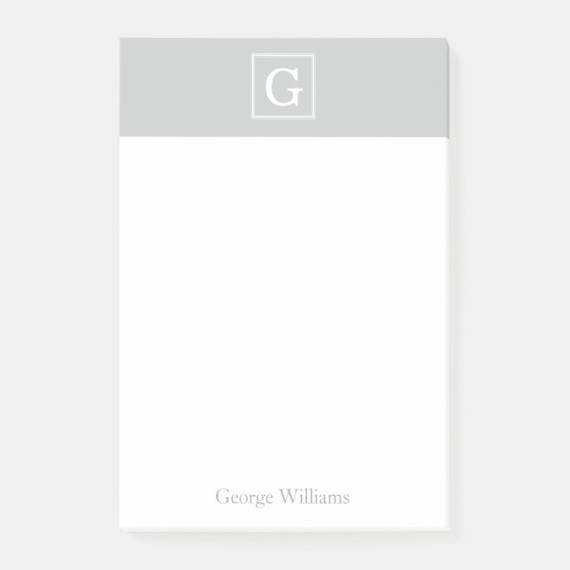 Notas Post-it® El gris enmarcó el monograma personalizado (Anverso)