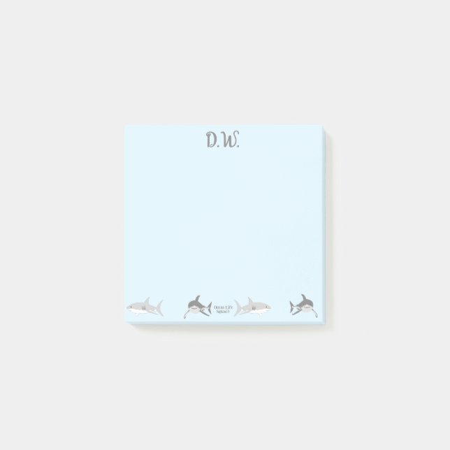 Notas Post-it® El juguetón diseño azul de los tiburones del océan (Anverso)