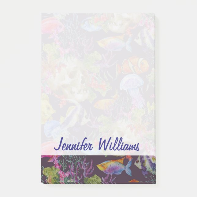 Notas Post-it® El modelo el | del Grunge de la vida marina añade (Anverso)