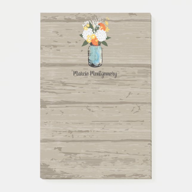 Notas Post-it® El Naranja ruso Gerber Daisy Mason Jar personaliza (Anverso)