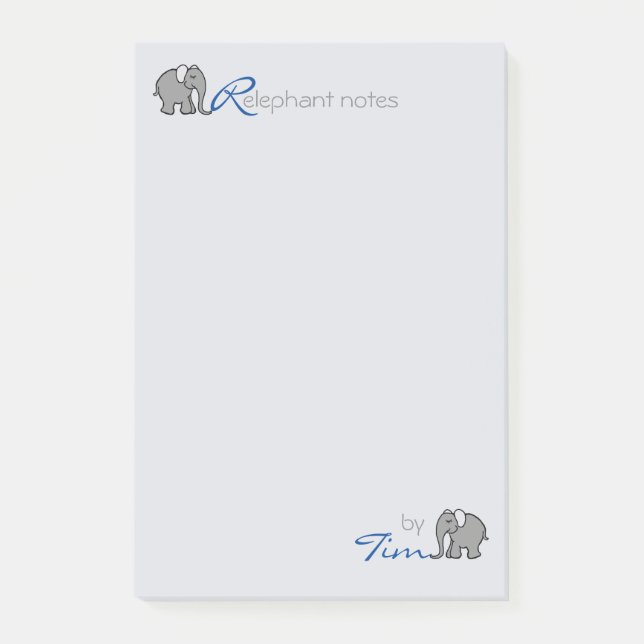 Notas Post-it® El nombre personalizado "RElephant observa" gris y (Anverso)