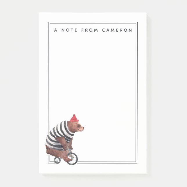 Notas Post-it® El oso de la diversión de la bicicleta el | añade (Anverso)