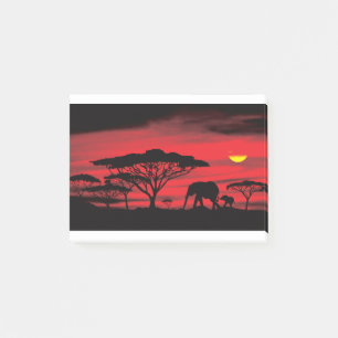 Notas Post-it® Elefante africano y bebé con atardecer rojo