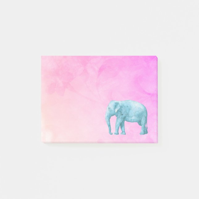 Notas Post-it® Elefante azul claro sobre acuarelas rosadas oníric (Anverso)