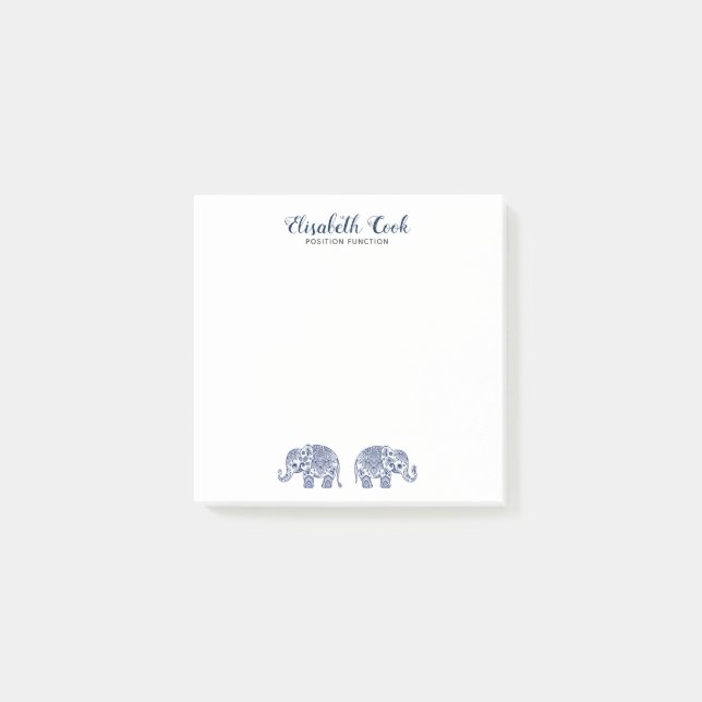 Notas Post-it® Elefante azul paisley (Anverso)