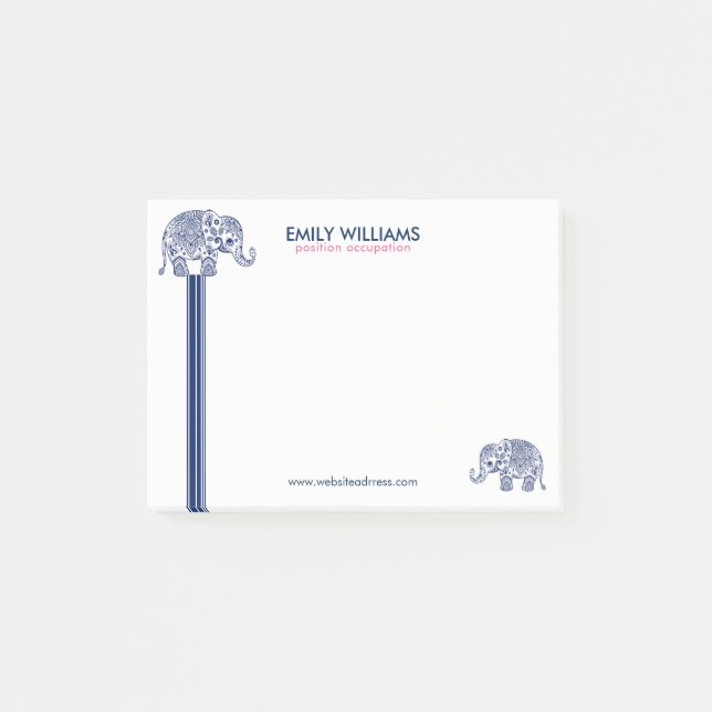 Notas Post-it® Elefante azul paisley y franjas decorativas (Anverso)