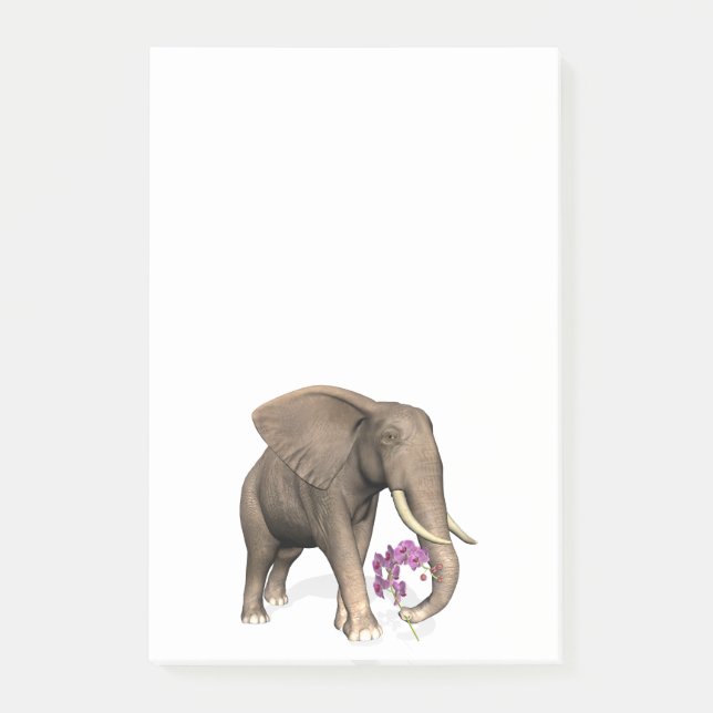 Notas Post-it® Elefante Con Orquídea Rosa (Anverso)