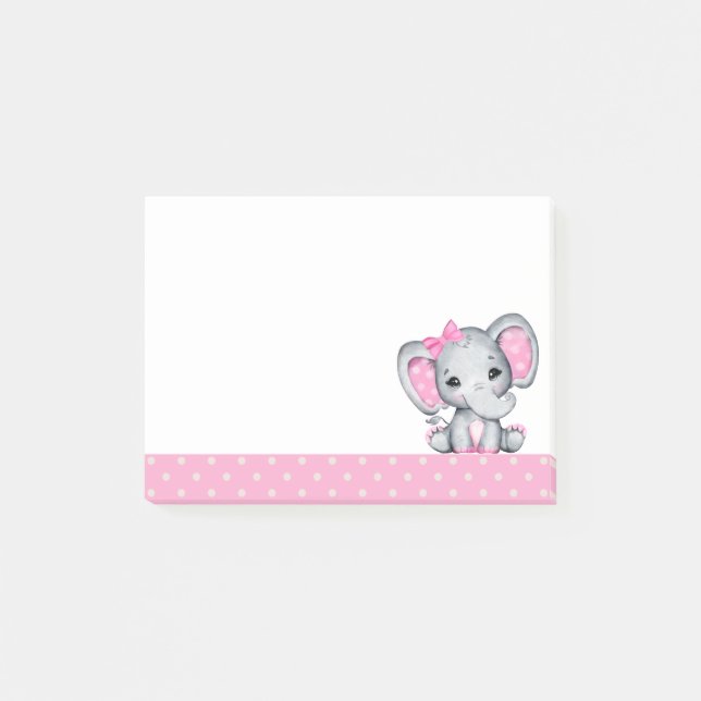 Notas Post-it® Elefante de bebé rosado con polka (Anverso)