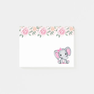 Notas Post-it® Elefante de bebé rosado con polka