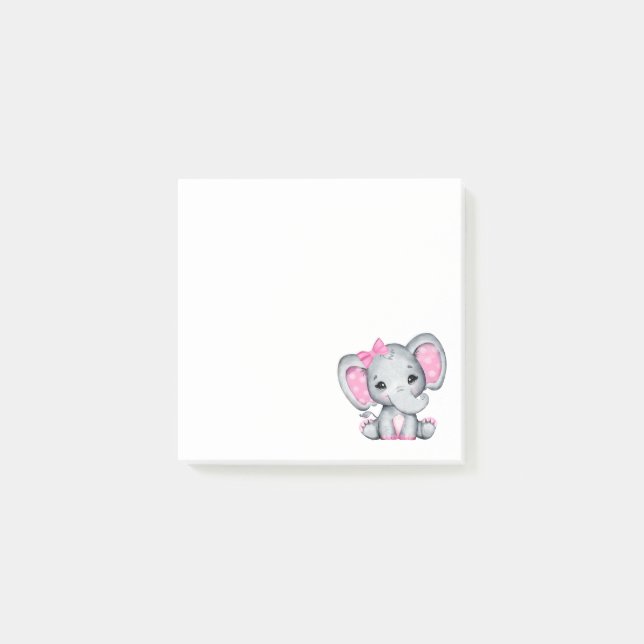 Notas Post-it® Elefante de bebé rosado con polka (Anverso)