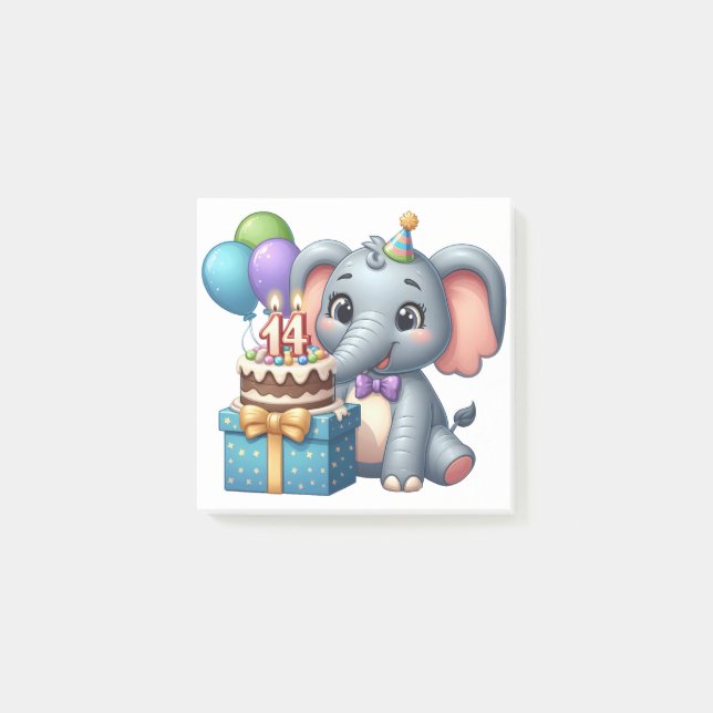 Notas Post-it® Elefante de cumpleaños 14 (Anverso)