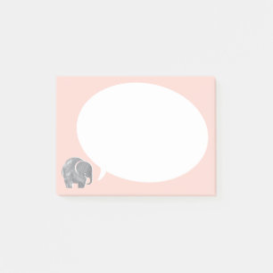 Notas Post-it® Elefante gris con burbuja de voz en cáscara rosa