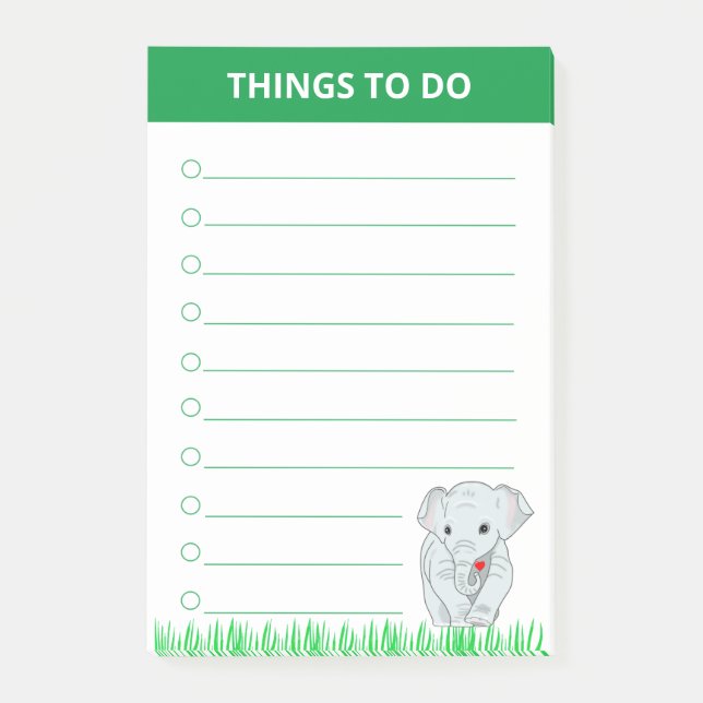 Notas Post-it® Elefante joven en plantas de hierba cosas que hace (Anverso)