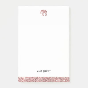 Notas Post-it® Elefante Purpurina de la Faux de oro blanco con Ro
