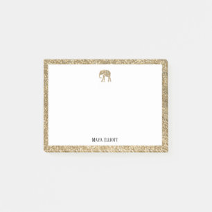 Notas Post-it® Elefante Purpurina de oro y borde con blanco
