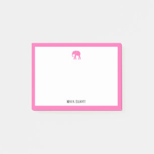 Notas Post-it® Elefante rosa brillante y borde blanco con nombre