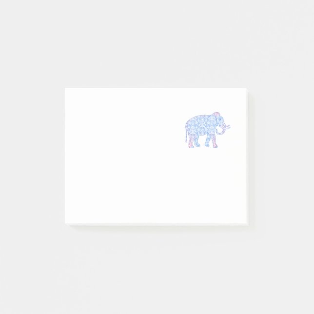 Notas Post-it® Elefante rosado y azul del damasco (Anverso)