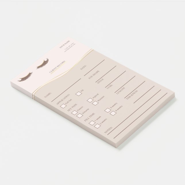 Notas Post-it® Elegant beige and gold Lash Client  Post-it® Notes (En perspectiva)