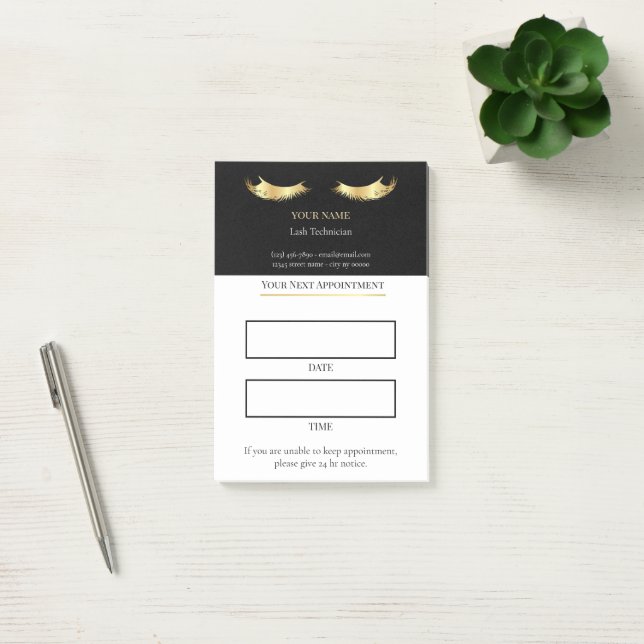 Notas Post-it® Elegant black and gold Lash appointment (Oficina)
