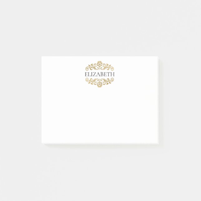 Notas Post-it® Elegant Chic Modern Monogram Black Gold  (Anverso)
