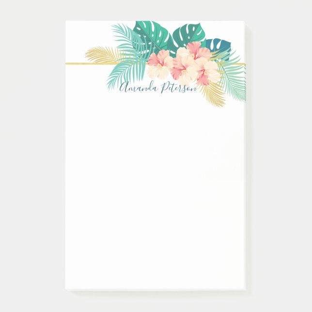 Notas Post-it® Elegant Gold Hawaiian Hibiscus Post-It Notes (Anverso)