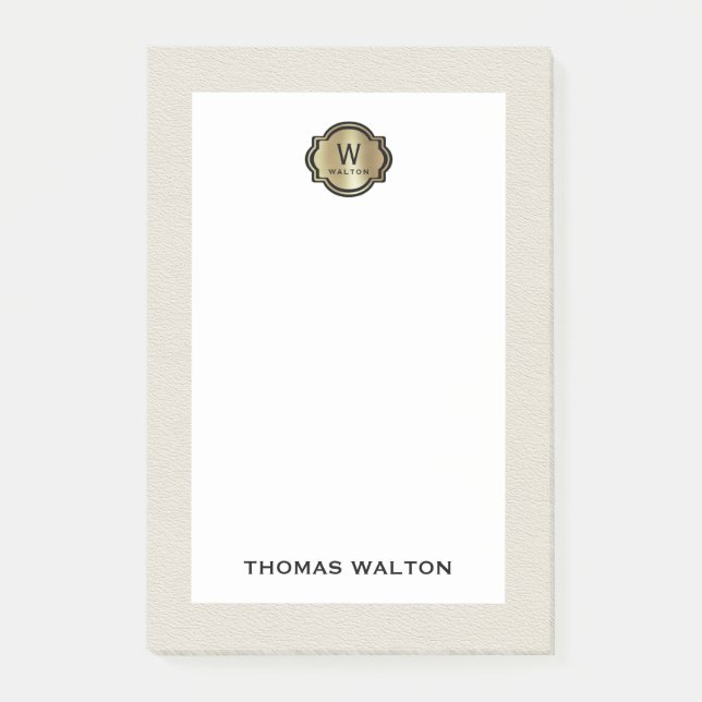 Notas Post-it® Elegant Gold Monogram Creamy White Leather Look (Anverso)