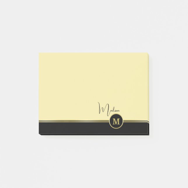 Notas Post-it® Elegant Gold Signature Monogram on Black (Anverso)