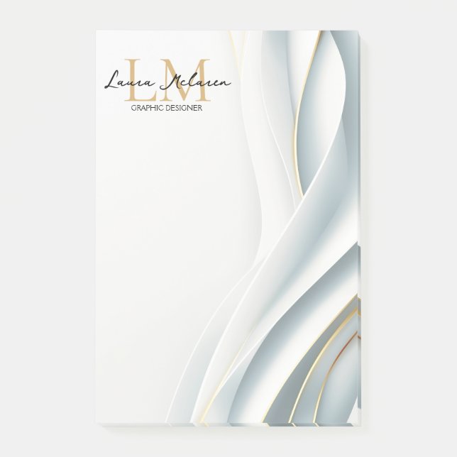 Notas Post-it® Elegant Luxe Aesthetics Monogram White Veil  (Anverso)