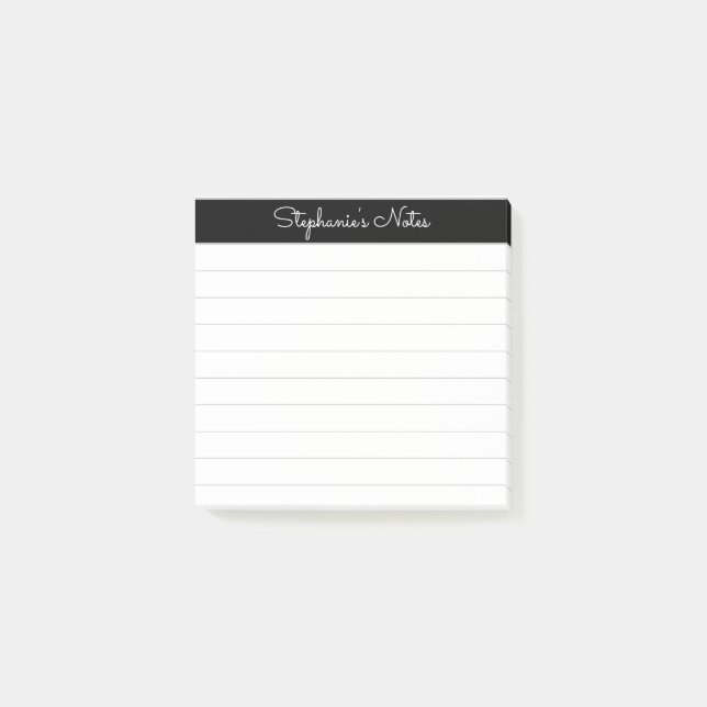 Notas Post-it® Elegant Notes Script Black Grey Lined Personalized (Anverso)